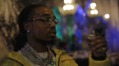 Quavo Wearing A Yellow Prada Jacket And Off White T Shirt In Martell Ad