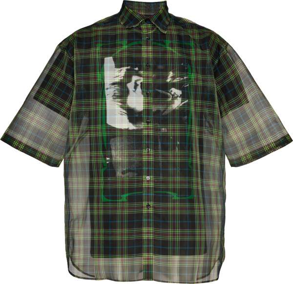 Raf Simons Green Tartan Sheer Layered Shirt
