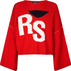 Raf Simons Red Rs Logo Cropped Oversized Sweater