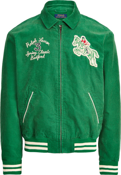 Ralph Lauren Green Corduroy Equine Club Bomber Jacket