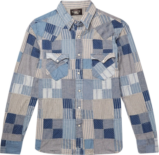Ralph Lauren RRL Blue Patchwork Western Shirt | INC STYLE