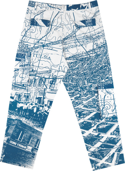 Renowned White And Blue Map And City Print Pants