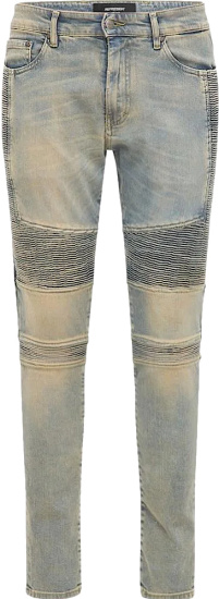 Represent Blue Beige Ribbed Panel Biker Jeans