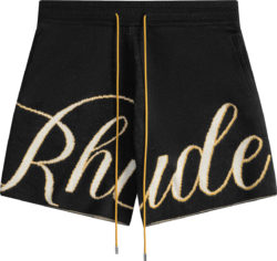 Rhude Black And White Script Logo Knit Shorts