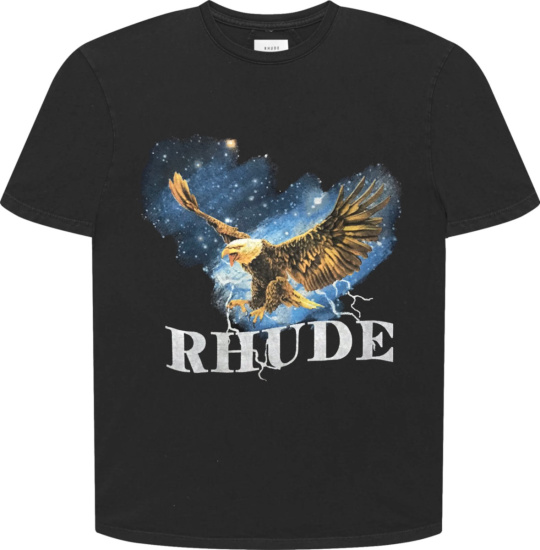Rhude Black Eagle Lightninig Logo T Shirt