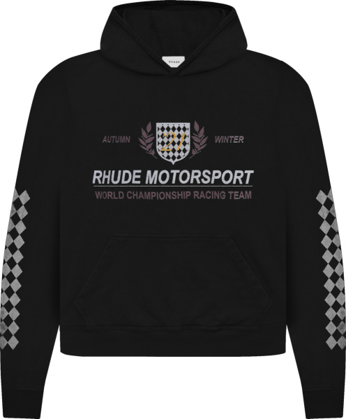 Rhude Black Motorsport Crest Logo Hoodie