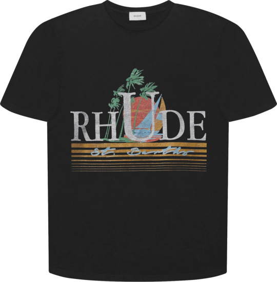 Rhude Black Sailboat Logo T Shirt