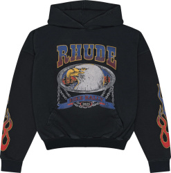 Rhude Black Screaming Eagle Logo Print Hoodie