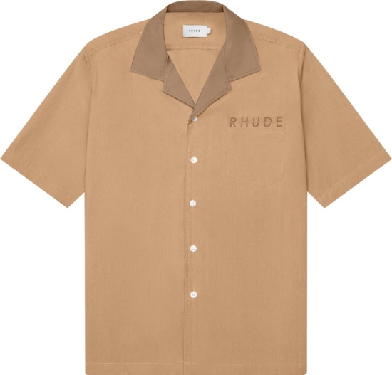 Rhude Brown And Beige Short Sleeve Button Up Shirt