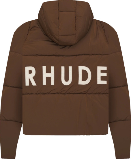 Rhude Brown Logo Down Puffer Jacket