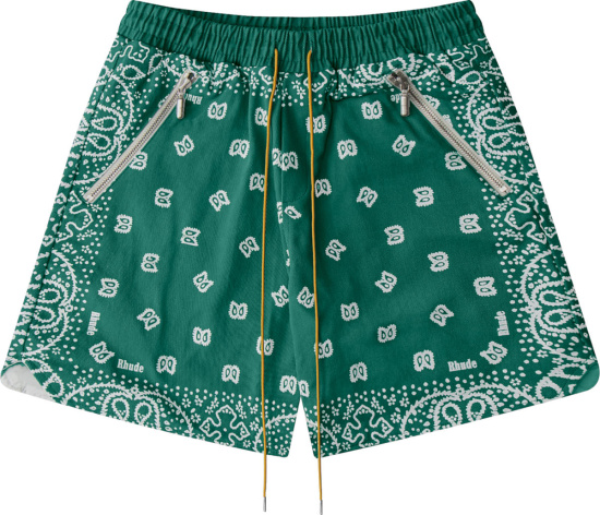 Rhude Green Bandana Print Drawstring Shorts