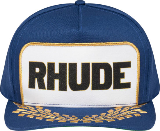 Rhude Navy White Gold Leaf Formula Panel Hat