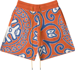 Rhude Orange And Blue Mosiac Knit Shorts