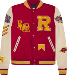Rhude Red And Beige Sleeve Logo Patches Varsity Jacket