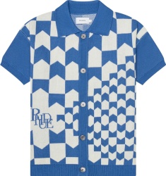 Rhude White And Blue Racing Checkered Knit Shirt