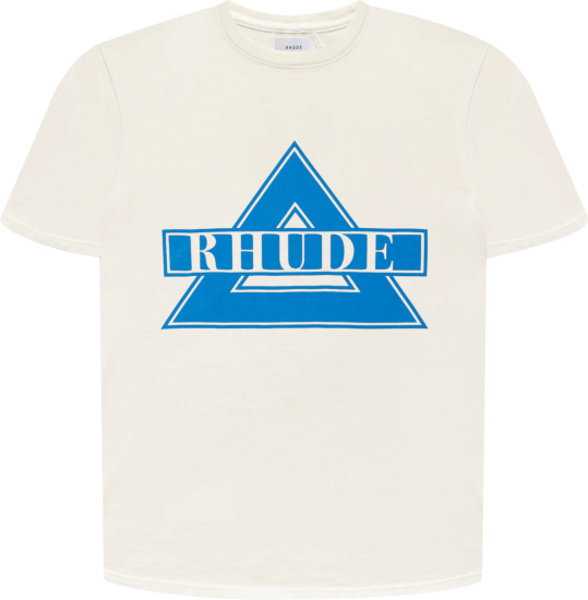 Rhude White And Blue Triangle Logo T Shirt