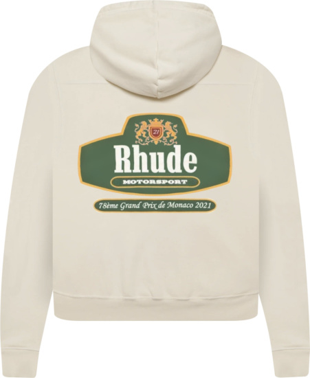 Rhude White And Dark Green Racing Crest Hoodie
