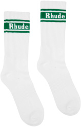 Rhude White And Green Logo Stripe Socks