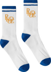 Rhude White Blue Yellow Scribble Logo Socks