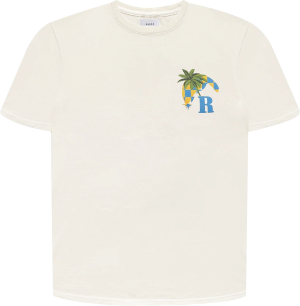 Rhude White Checkered Palm Tree Logo T Shirt