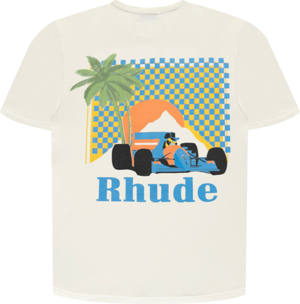 Rhude White Moonlight Racecar Logo T Shirt