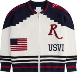 Rhude White Navy And Red American Flag Cardigan