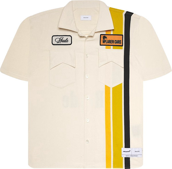 Rhude X Mclaren White And Yellow Stripe Shirt