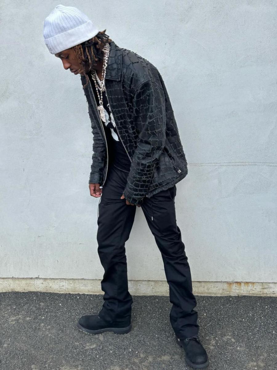 Rich The Kid: Leather Snake Jacket, Chrome Hearts Chino Pants + Black Boots
