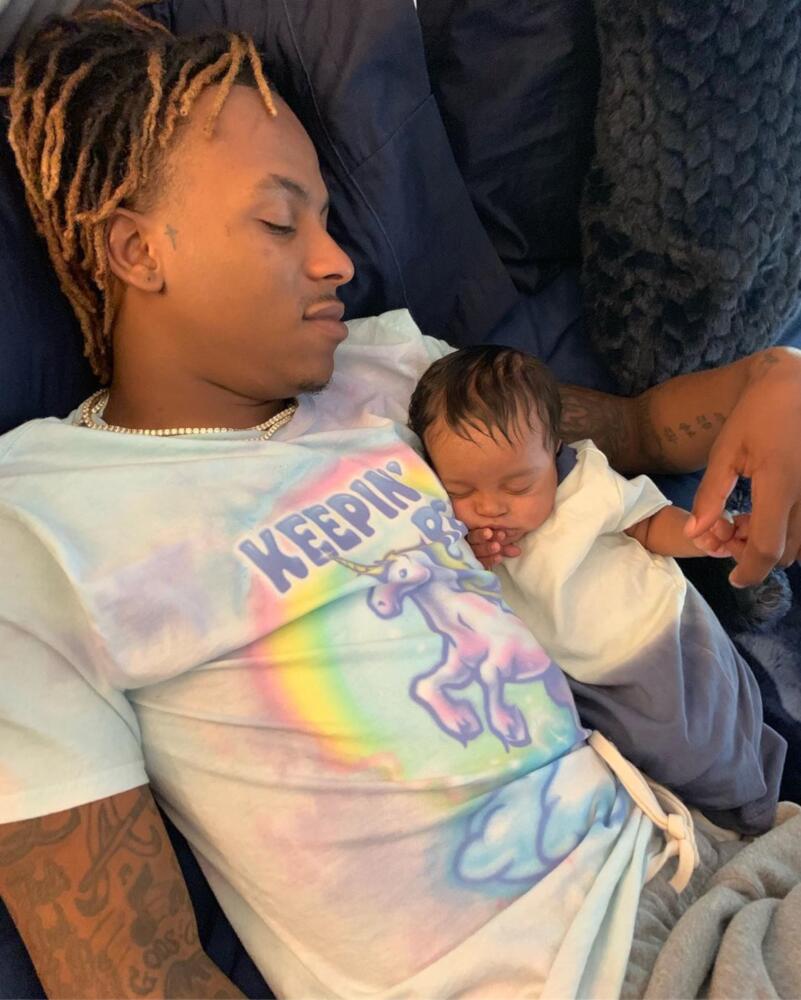 Rich The Kid With His Son In a Tie Dye Unicorn T-Shirt