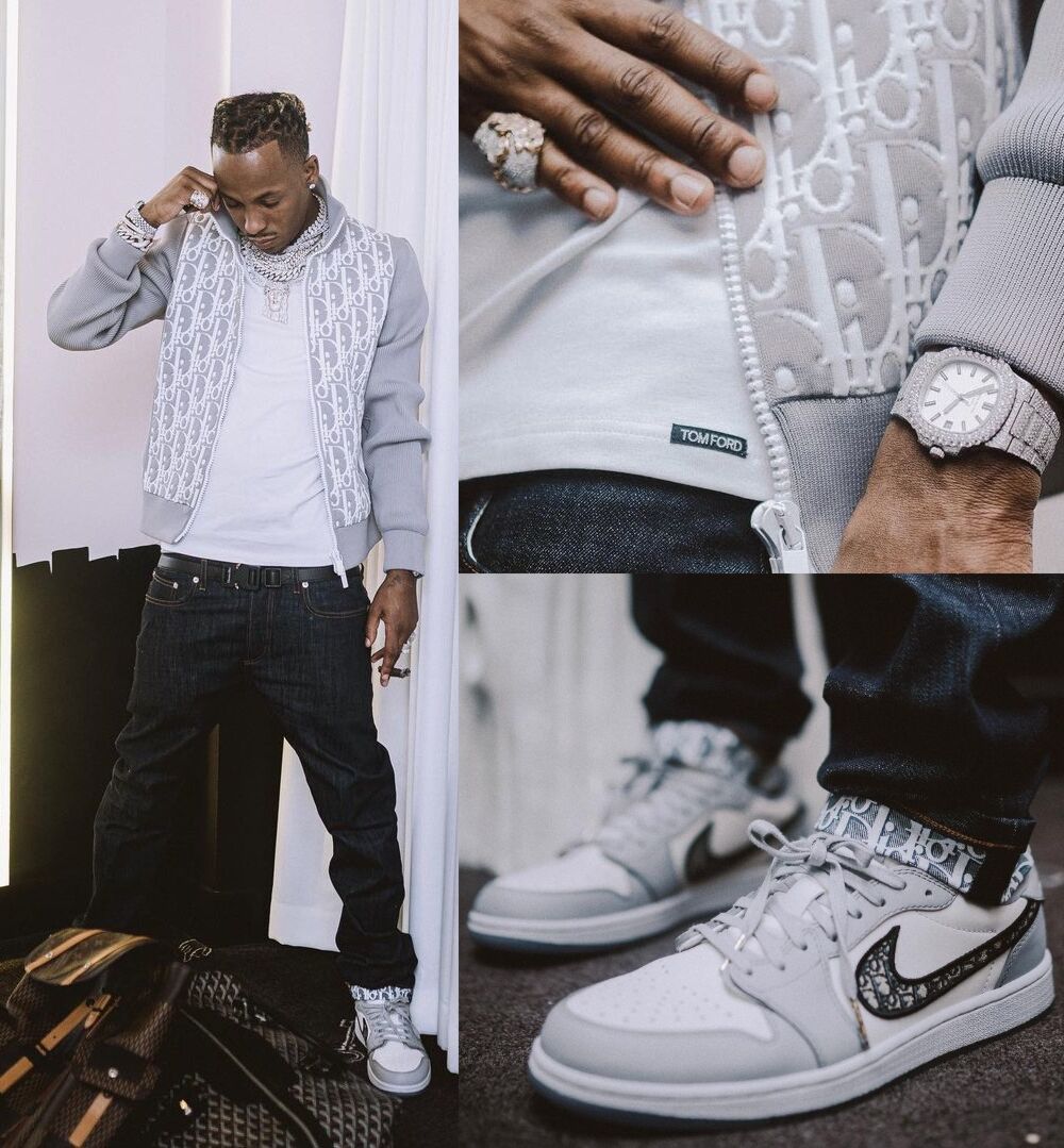 Rich The Kid Wearing a Dior Oblique Track Jacket & Jeans With Air Dior Sneakers