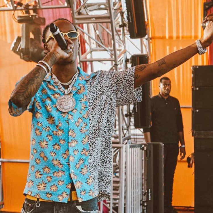 Rich The Kid Performs at The Revolve Festival in an Amiri Printed Shirt
