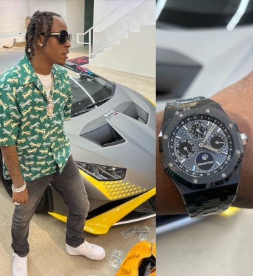 Rich The Kid Wearing A Marni Green Tiger Shirt With Grey Jeans Black Sunglasses And A Goyard Yellow Bag
