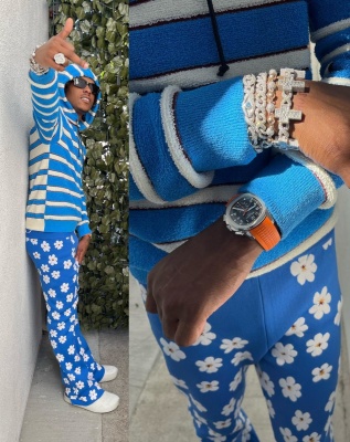 Rich The Kid Wearing A Marni Striped Hoodie With Marni Blue Daisy Trackpants White Mules And A Richard Mille Watch