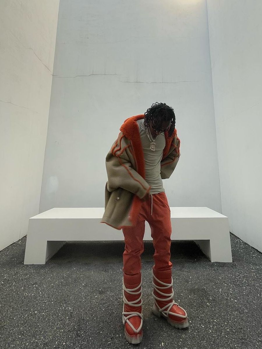 Rich The Kid Wearing a Rick Owens Shearling Coat With Matching Joggers & Boots