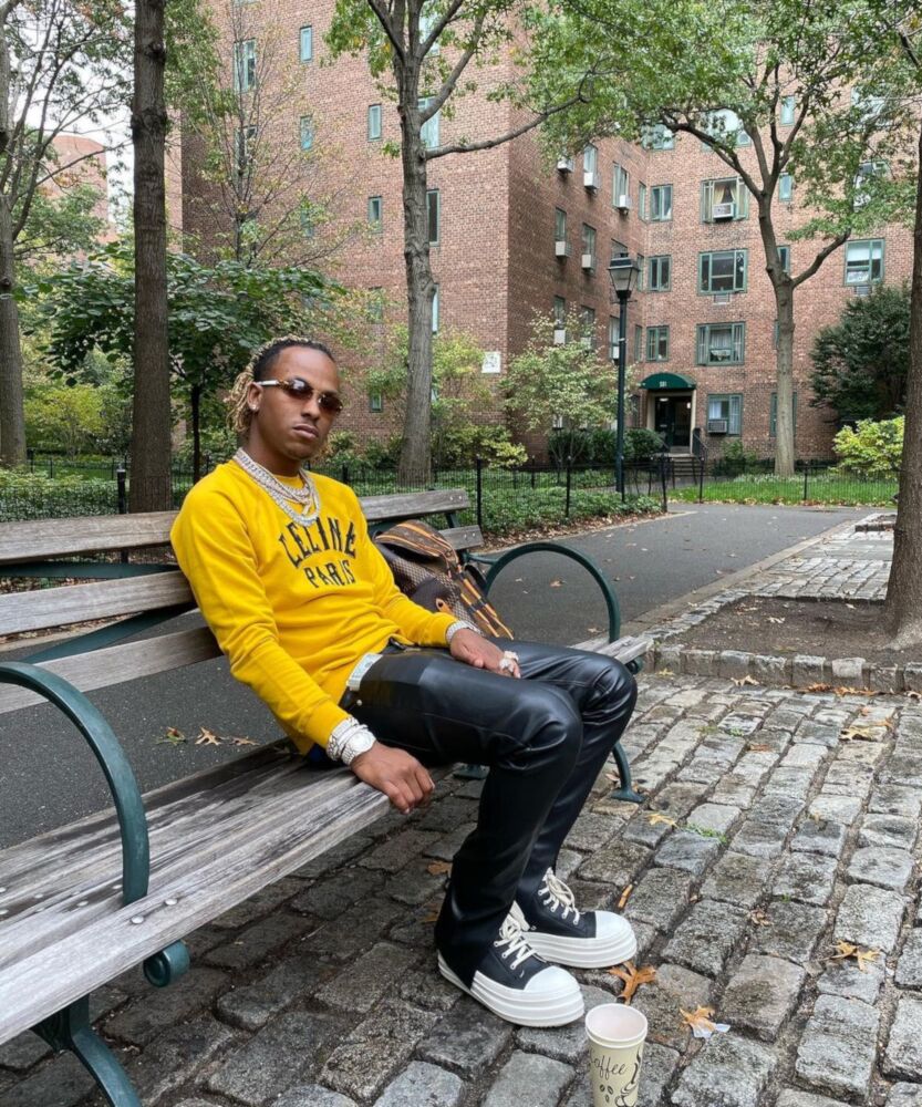 Rich The Kid Wearing a Celine Sweatshirt With Rick Owens Leather Pants & Sneakers