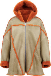 Rick Owens Beige And Orange Shealring Lined Hooded Coat