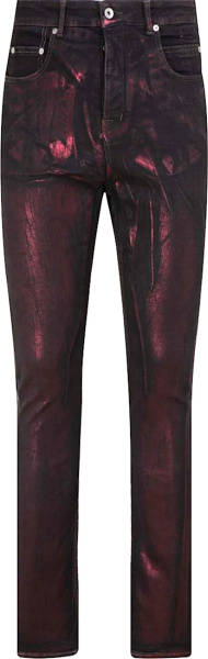 Rick Owens Black And Red Foil Coated Detroit Jeans
