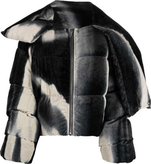 Rick Owens Black And White Gradient Wrap Collar Down Jacket