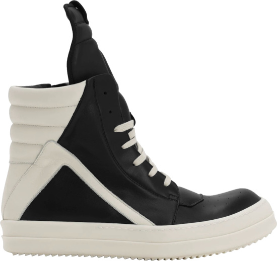 Rick Owens Black And White High Top Geobasket Sneakers