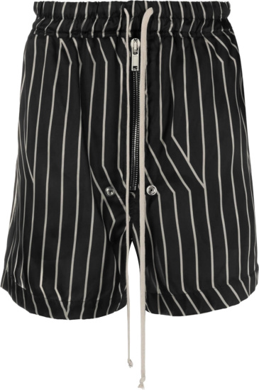 Rick Owens Black And White Striped Bela Shorts