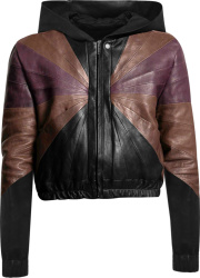 Rick Owens Black Brown Purple Hooded Leather Flight Bomber Jacket