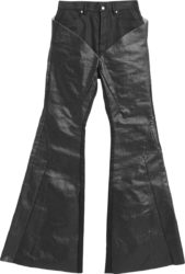 Rick Owens Black Coated Silvered Panel Flared Jeans