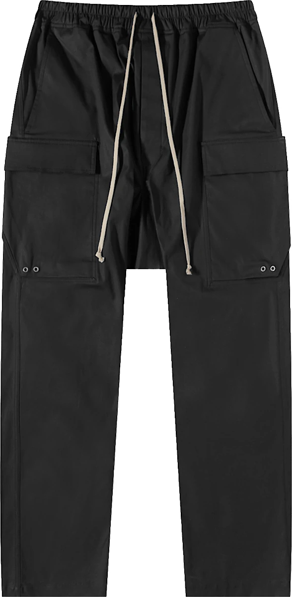 Black Drop-Crotch Drawstring Cargo Pants