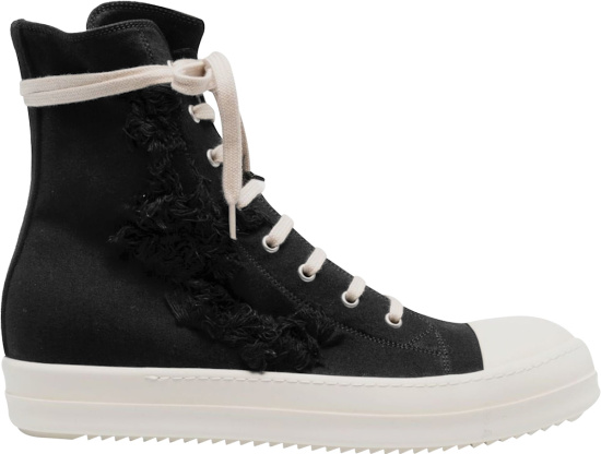 Rick Owens Black Distressed Canvas High Top Sneakers