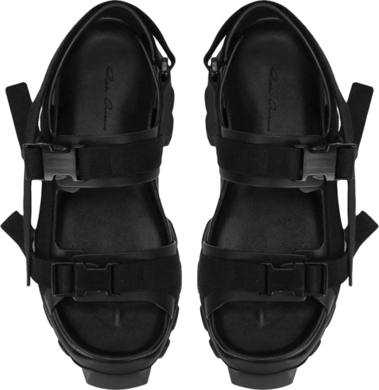 Rick Owens Black Double Strap Lugged Sandals