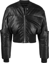 Black Leather Cropped Bomber Jacket