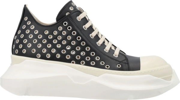 Rick Owens Black Leather Eyelet Low Top Abstract Sneakers