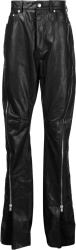 Black Leather Full-Zip Flared Pants