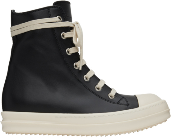 Rick Owens Black Leather High Top Sneakers