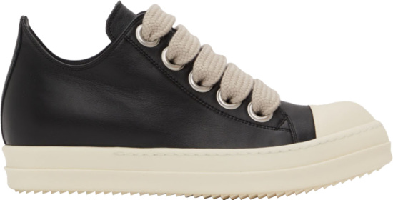 Rick Owens Black Leather Jumbo Lace Low Top Sneakers